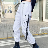Graduation party Cool Ladies Ribbons Chains Cargo Pants Women Street Fashion Hip Hop Gothic Black Sweatpants Pockets Loose Casual