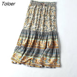 2023 Summer Skirt Women Paisley Floral Print Skirts Casual Vintage A-Line Beach Skirt saia Jupe Femme faldas Midi
