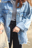 Denim Women's Jackets Lapel Batwing Long Sleeve Tassel Hem Designer Hole Loose Big Size Oversized Coats Female 2023