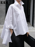 2023 New Spring Autumn Lapel Long Sleeve White Back Long Loose Big Size Irregular Shirt Women Blouse Fashion Tide