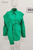 Fashion Women's 2 Piece Set Shirt New Lapel Loose Single Braested Long Sleeve Solid Asymmetrical Female Summer 2023