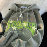 Coat Women Spring And Autumn Wear Oversize Loose Lazy Wind Printed Towel Embroidered Hooded