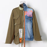 Korean Fashion Spring Jacket For Womens Lapel Long Sleeve Patchwork Color Block Straight Jackets Female Fashion