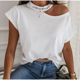 Shoulder O-neck Short Sleeve Women's Tshirt Loose Solid Ovesize Ladies Tshirts 2021 Fashion Casual Women Summer Clothes