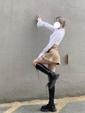 Pleated Micro Skirt Women Korean Fashion Casual Button Pocket Patchwork High Waist A-line Sexy Mini Skirt