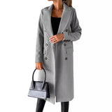 Women's Spring 2025 New Coat With Hair, Coat Solid Long-Sleeved Double-Buttoned