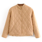 Aachoae Autumn Winter Women Argyle Padded Jacket Casual Long Sleeve Button Up Coat With Pockets Female Loose Jacket