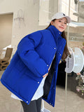 Winter Women Stand Collar Puffer Down Jacket Casual Long Sleeve Warm Parka Female Cotton Padded Jacket Loose