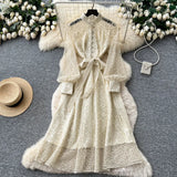 Scented Dress Women's Autumn And Winter Set High-End Feeling V-Neck Metal Buckle Slimming Lotus Leaf Side Knitting