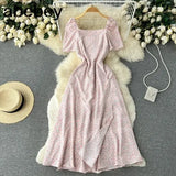 Collar Polka Dot Dress Women Short Puff Sleeves 2022 New Summer Beach Sundress French Sweet Chiffon Long