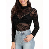 Mesh Top y2k Clothing Women Gothic Punk Clothes Sheer See Through Turtleneck Long Sleeve T Shirt Sexy Tees Party