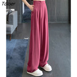 Brown Wide Leg Women Classic Suit Pants Vintage Palazzo Office Elegant Casual Black Trousers Female High Wasit