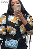 Vintage 3D Flowers Print Jackets Winter Clothes Women 2023 Fashion O-neck Long Sleeve Single Breasted Coats