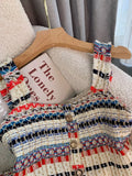 Summer Elegant Sexy Tweed Stripe 2 Piece Set Women Short Vest Crop Top + A-line Skirt Vintage Two Piece Skirt Set
