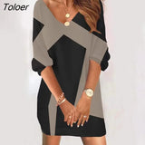V-neck Women Dress Fashion Print Half Sleeve Casual Loose Mini Dresses 2022 Spring Autumn Elegant Woman Dress Robe