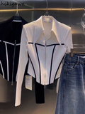 Temperament Tops Fashion Blouses for Women Long Sleeve Tunic Zipper Shirts 2023 Blusas Mujer De Moda Korean White Crop