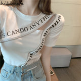 Women T Shirts 2023 Summer Tshirts Irregular Letter Tees Hollow Out Sexy Y2k Tops T-shirt Fashion Korean Clothes for