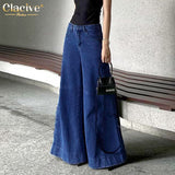 Fashion Blue Denim Women's Pants 2022 Elegant Loose High Waist Wide Leg Jeans Streetwear Casual Flares Trousers