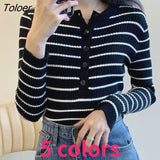 Women Long Sleeve T-shirts Button Pullover Skinny Sexy Knitted Spring New Retro Gentle Korean Style Elegant Chic