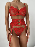 Red Sexy Floral Lace Garter Sexy Bra