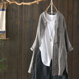 Womens Shirts 2022 ZANZEA Vintage Cotton Tunic Casual Long Sleeve Shirt Button Cardigans Female Soid Patchwork Tops Plus