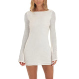 Dresses for Women Party Glitter Solid Color Long Sleeve Tie-Up Backless Cocktail Dresses y2k Bodycon Dresses