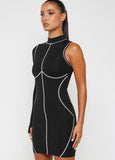 Print Lines Single Sleeve Turtleneck Bodycon
