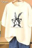 100% Cotton L-5XL Plus Size T Shirt Bunny Print O Neck Tshirt Short Sleeve Women Top Basic Summer Couple Solid T