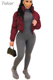 Zip Up Turtleneck Cropped Puffer Jacket Solid Color Wholesale Winter Clothes Women Bubble Coat Outwear