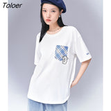 Women T-shirts 2022 Summer Short Sleeve O Neck Loose Tees Bear Embroidery Pure Cotton Breathable Casual Chic
