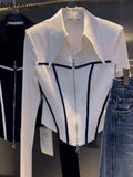 Temperament Tops Fashion Blouses for Women Long Sleeve Tunic Zipper Shirts 2023 Blusas Mujer De Moda Korean White Crop