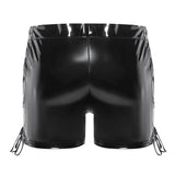 Toloer Men's PVC Mirror Bright Leather Boxer Shorts Sexy Zipper Open File Lederderers Size Accurate-Outfit