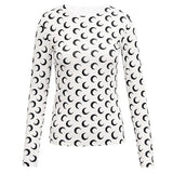 Sexy Thin Tight-fitting Fashion Moon Print Long Sleeves T-shirt 2022New Spring Summer Female Ice Silk Sunscreen
