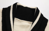 Patchwork Coat For Women V Neck Lantern Long Sleeve Striped Hit Color Knitting Cardigan Female 2023 Autumn New