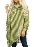 Striped Turndown Collar Pullover Fringe Irregular