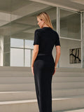 New Women's Fashion Temperament Collar Single-Dcupuncture Dress Retro Knitted Long