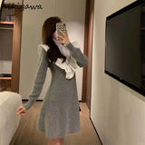 Dresses Women Patchwork Ruffles Thicked Robe Vestido Feminino Chic Beading Knitted Tunic Dress 2023 Vestidos De