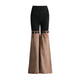 Toloer Jeans 2024 Summer New High Waist Color Splicing Show Thin Pants Personality Versatile Wide Leg Pants Women-Outfit