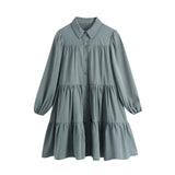 New Lapel Button Solid Color Wide Pendulum Cotton Dress 2648202-Outfit