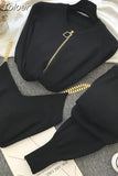 Women 2023 Autumn Winter Zipper Knitted Cardigans + Chain Vest And Pants 3pcs Sets Fashion Suit Tracksuits Women's