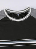 Patchwork Striped Crew Sweatshirt-Outfit