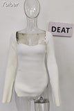 2023 New Autumn Sexy Stylish Sqaure Collar Full Sleeves Knitting Pullover Sexy Slim T-shirt Female Top