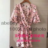 Women Rompers casual wide leg pants overalls short sleeve v neck solid playsuits summer beach chiffon ruffle