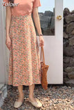 Philosophy Women Elegant Floral Print Long Beach Purple Skirt Vintage Mujer Maxi Retro Elastic High Waist A-line