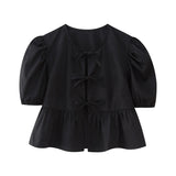 New Bubble Sleeve With Solid Color Short Top