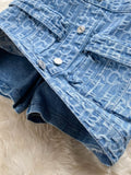 Women Summer Sexy Denim Set Strapless Sling Zipper Design Crop Top + Short Button Mini Shorts Skirt Jeans Two Piece