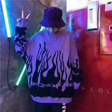 Winter Harajuku Flame Knitting Batwing Sleeve Sweater Casual Long Women Tide Printed Sweater Loose Boyfriend