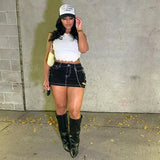 Women's Clothing Autumn New Sexy High-Waist Retro Bright Line Half-Dressed Ass Cowboy