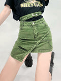 Fashion Women's Skirt High Waist Patchwork Irregular Mini Above Knee Tie-dyed Green Denim Skirts Spring 2023 New