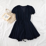 Women Dot Chiffon Rompers short sleeves Korean beach overalls bohemian loose casual summer wide leg pants